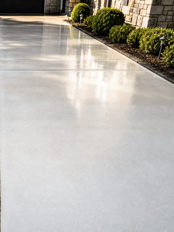 Clean concrete driveway after pressure washing